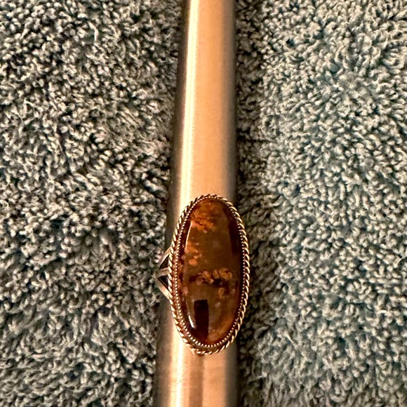 Vintage Native American Jewelry - Vintage Native American Petrified Wood & Sterling Silver Ring size 6